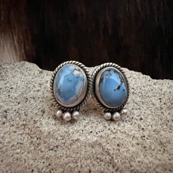 Southwest Jewelry - ❤️ Golden Hills Turquoise Navajo Style Matte Sterling Silver Stud Earrings .54”L